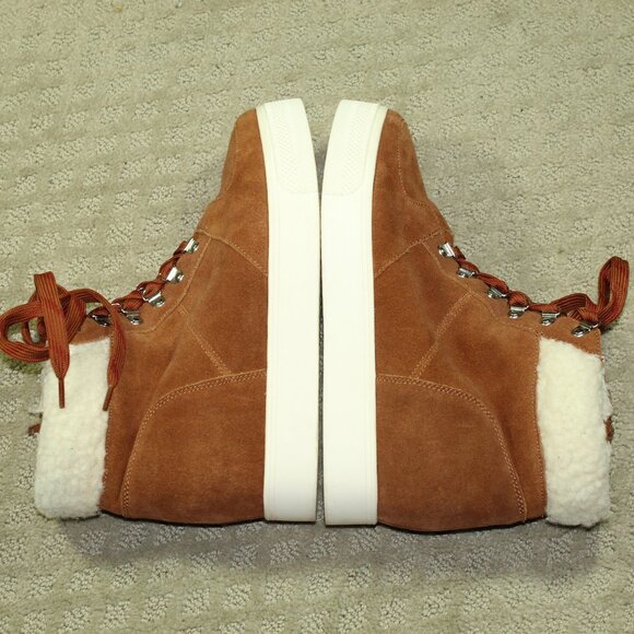NWOT Steve Madden Wharton Women's 10 Cognac Suede Shearling Lace Up Sneaker Boot - Picture 4 of 6